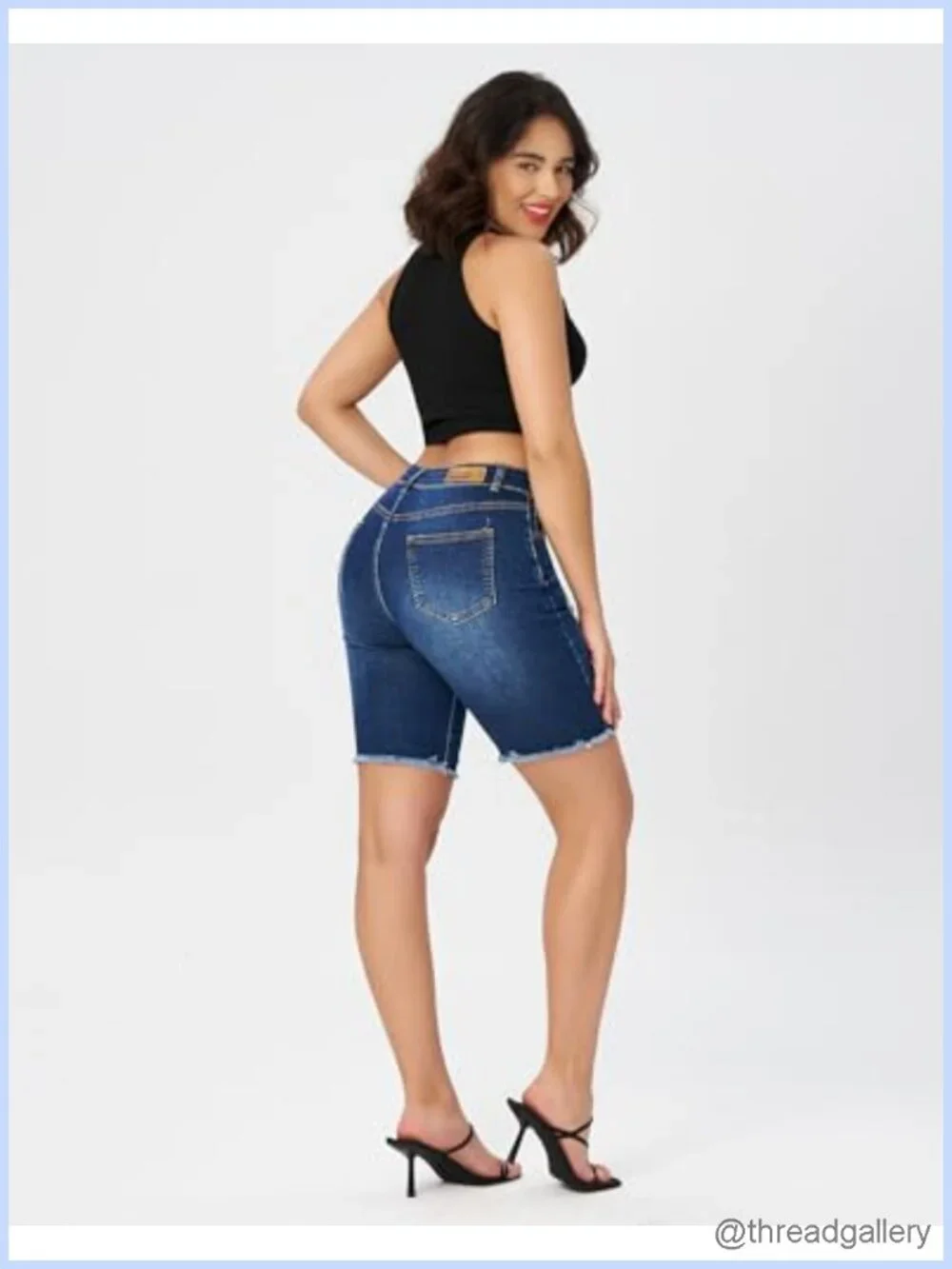 High Waisted Stretchy Denim Bermuda Shorts Ripped Casual Jean Shorts